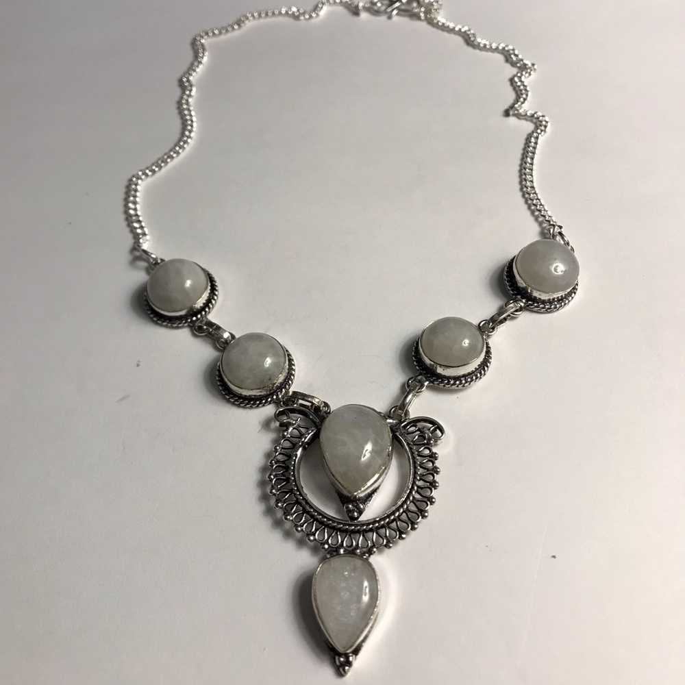 Moonstone Stamped 925 Sterling Silver Necklace